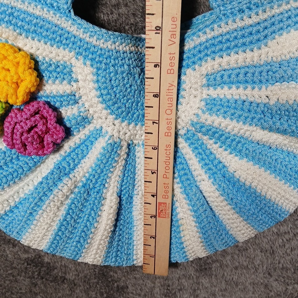 Women's Crotchet Purse Bag Tote Handmade Round Flowers Blue White NEW! - Picture 8 of 12